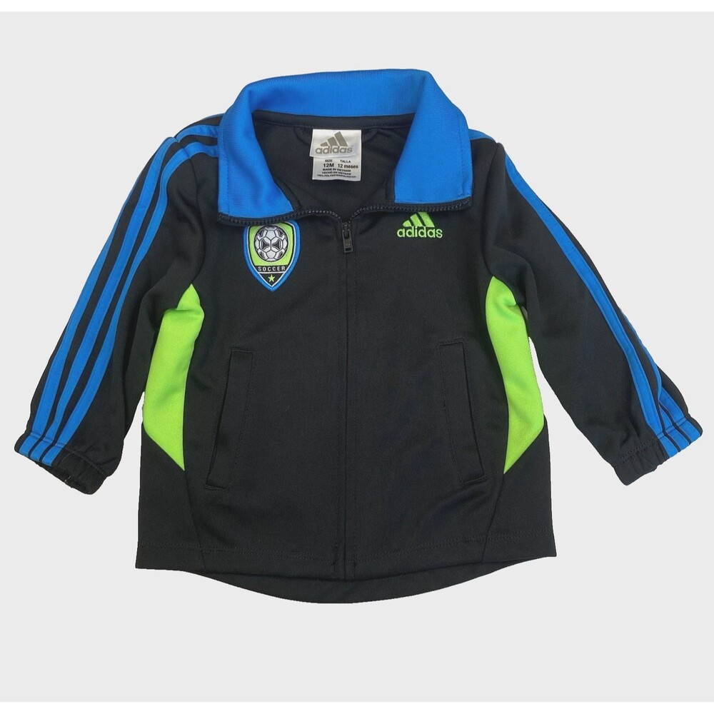 Adidas Kids Zip Up Soccer  L/S Track Jacket Black Blue Green Baby size 12 Months
